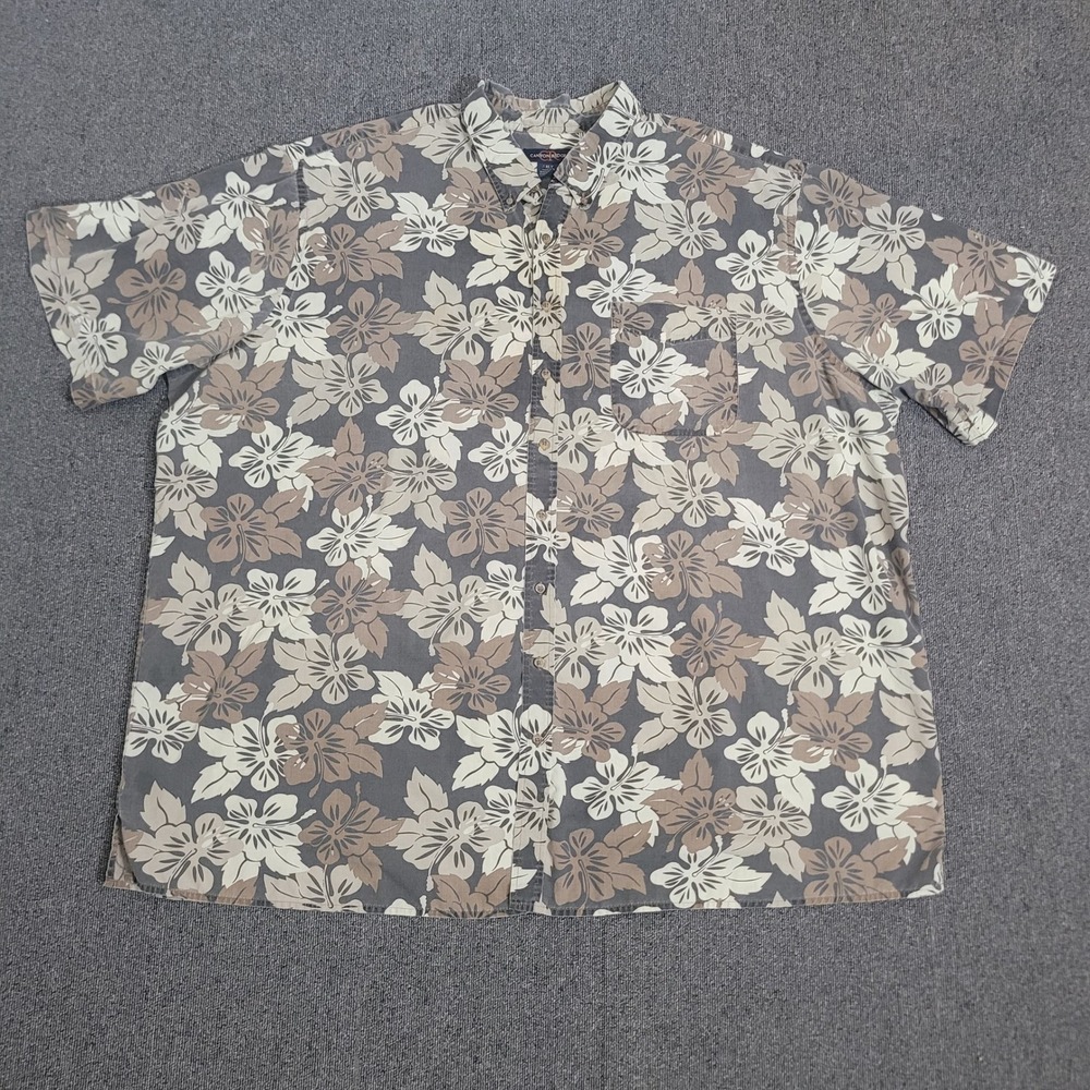 Canyon Ridge 4XLT Button Down Shirt Gray Floral Hibiscus Tropical Short Sleeve